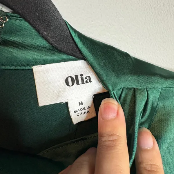 NWT Olia Green Satin Long Sleeve Mini Dress - Image 4