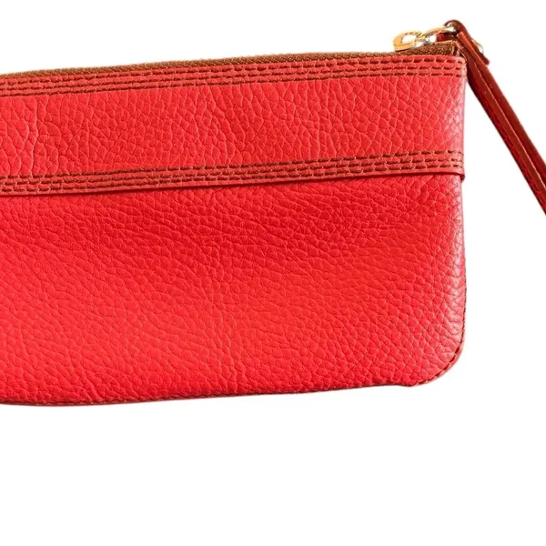 Kate Spade Geranium Pebble Leather Wristlet Bag Bow Gold Hardware Logo Interior - Image 3