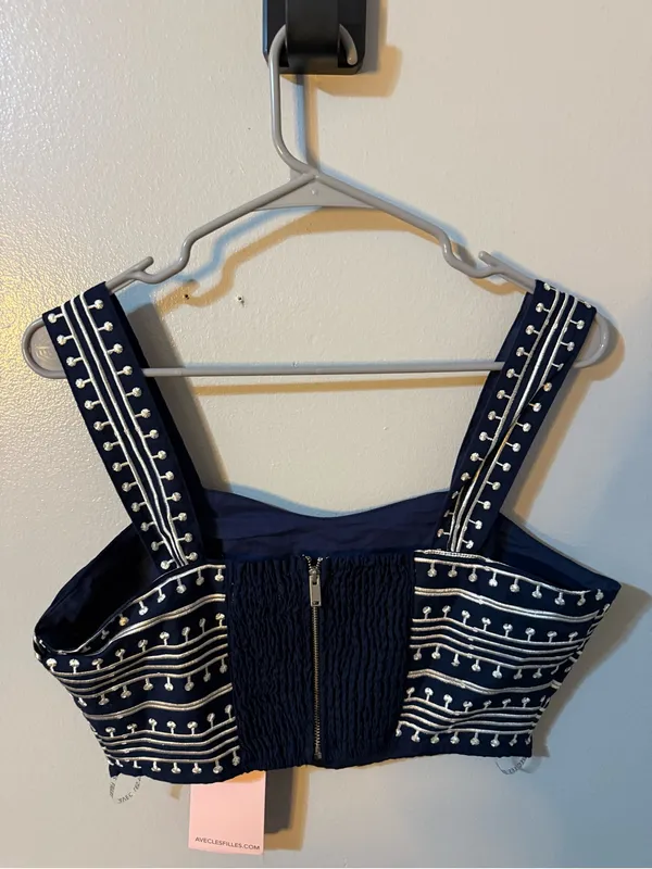Avec Les Filles Navy Strapless Embroidered Crop Dress Top - Image 2