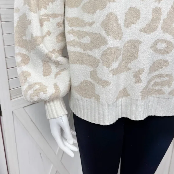 Pink Lily Animal Cheetah Print Balloon Sleeve Sweater Ivory Tan‎ Small - Image 7
