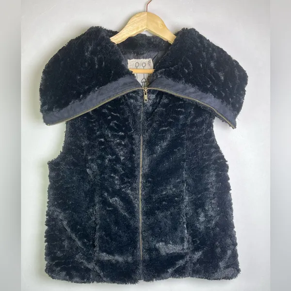 Johnny Was Pete & Greta Women’s Sz S Faux Fur Zip-Front Vest Black Cottage Y2K - Image 2