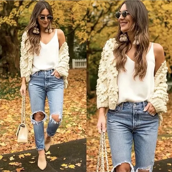 Chicwish Knit Your Love Ivory Heart Shape Pompoms Chunky Knit Cardigan Sweater S - Image 9