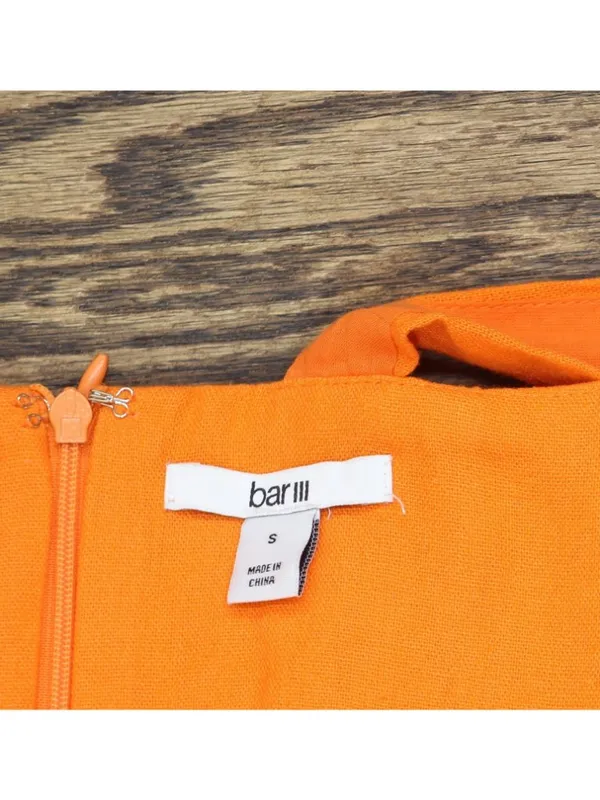 Bar III Womens Mini Linen Blend Dress Lined Bright Orange S - Image 3