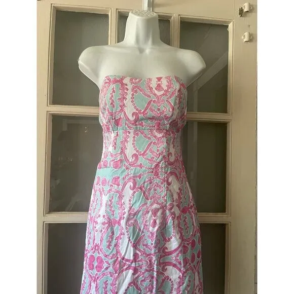 KAELI SMITH‎ Meghan Shell Mirror Sundress Dress Aqua/Pink - Image 6