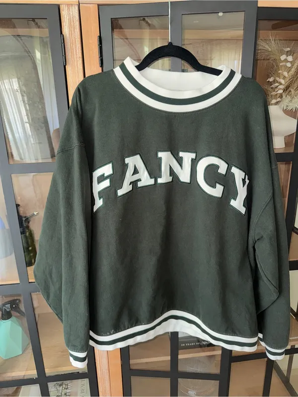 Shop Fancy Mockneck sweatshirt varsity patch letters christmas collection forest - Image 5
