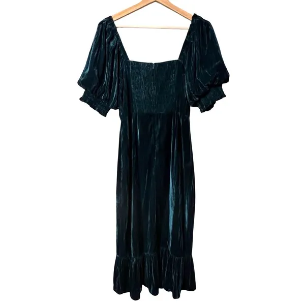 Adelyn Rae Whimsigoth Green Velvet Smocked Babydoll Midi Dress Size S Cottage - Image 7
