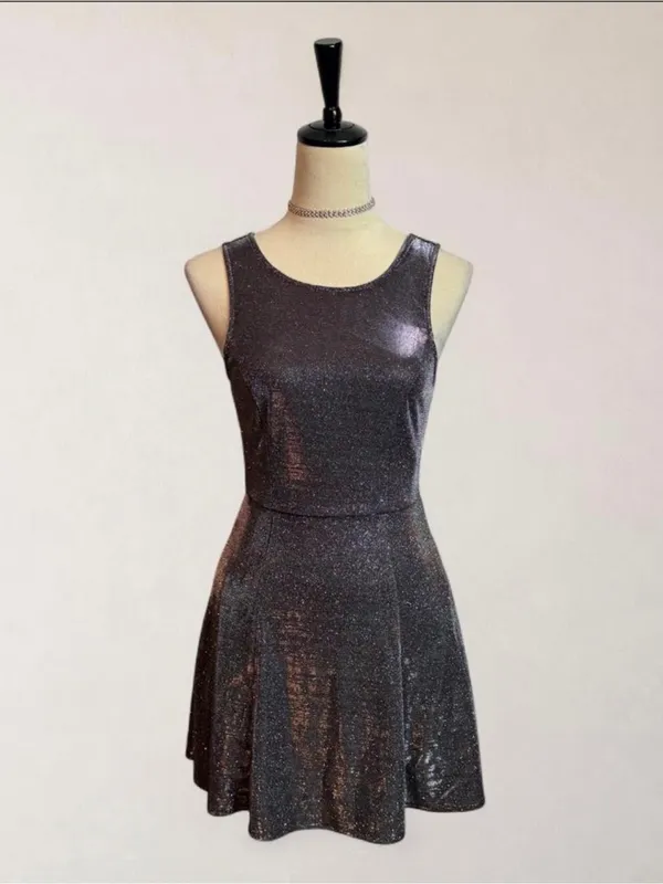 Speechless Metallic Glitter Open Back Skater Mini Dress Size S - Image 2