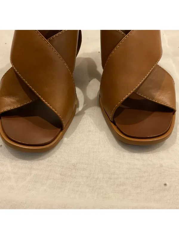 New without box Tory Burch brown wedge sandals Royal Crisscross Leather SZ7 - Image 3