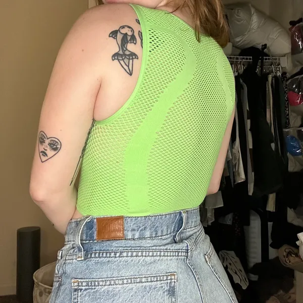 Bright Green Mesh Crop Top - Image 2