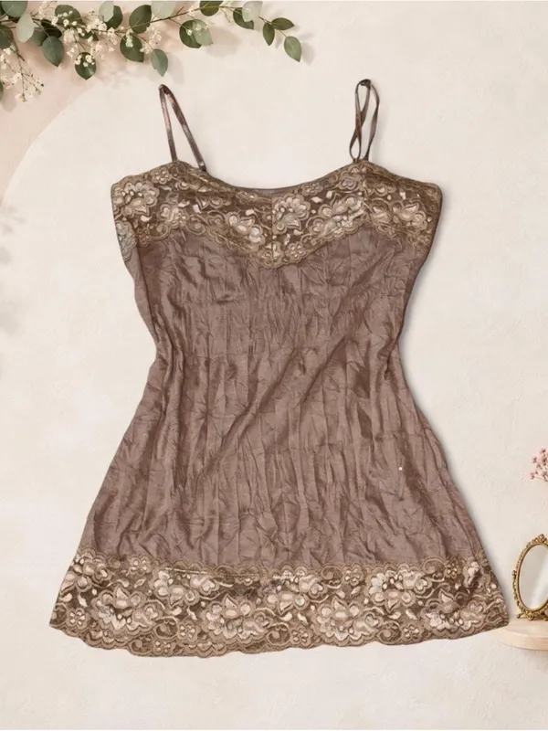 Vanity Essentials Brown Lace Longline Cami Top Size Medium - Image 6