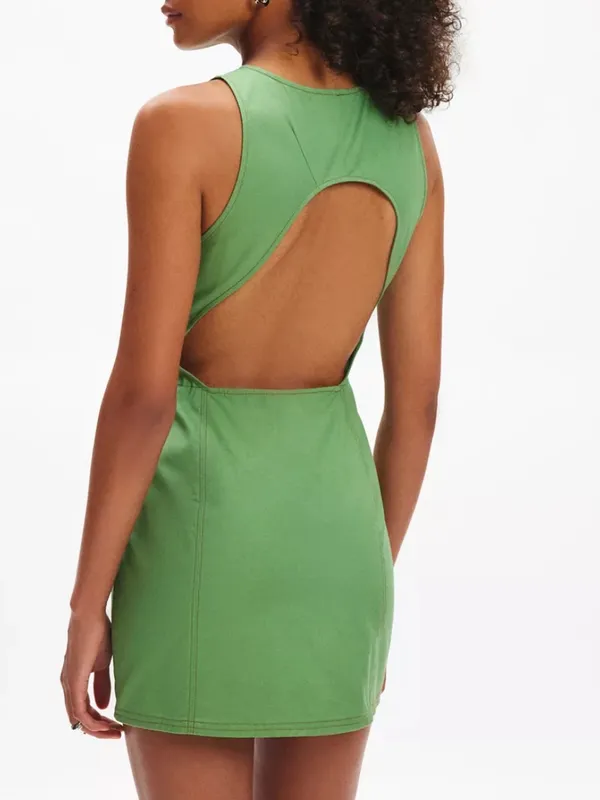 KIMCHI BLUE Sandy Open Back Green Button-Front Sleeveless Mini Dress - Image 3