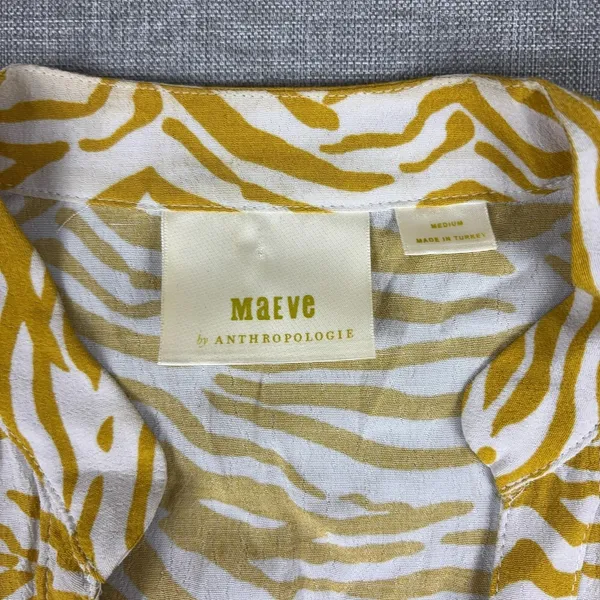 Maeve By Anthropologie Tunic Blouse Womens M Yellow Animal Print V-Neck Dolman - Image 2