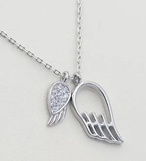 Handmade 925 sterling silver ferry necklace, double charms angel wings - Image 5