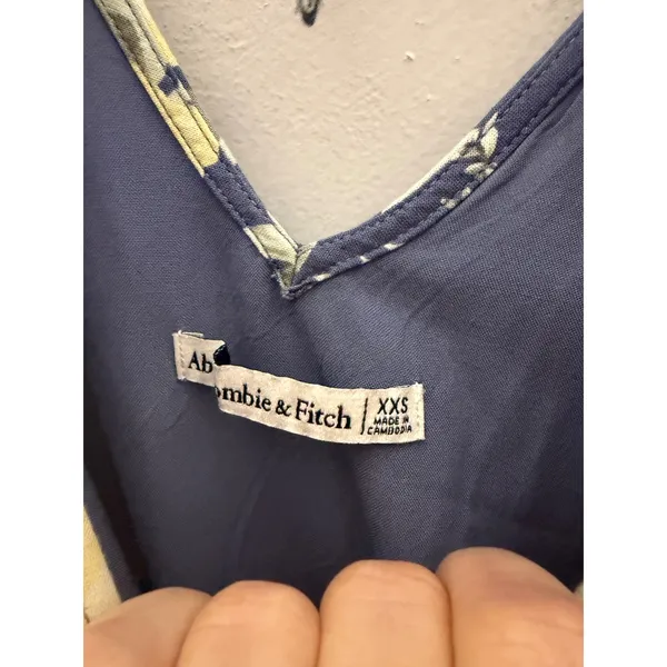 Abercrombie fitch blue linen blend tiered mini dress yellow lemons size XXS - Image 4