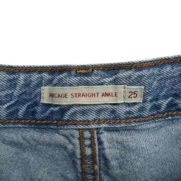 Levis Premium Ribcage Straight Ankle Distressed Jeans Blue Edgy High Rise Size25 - Image 5