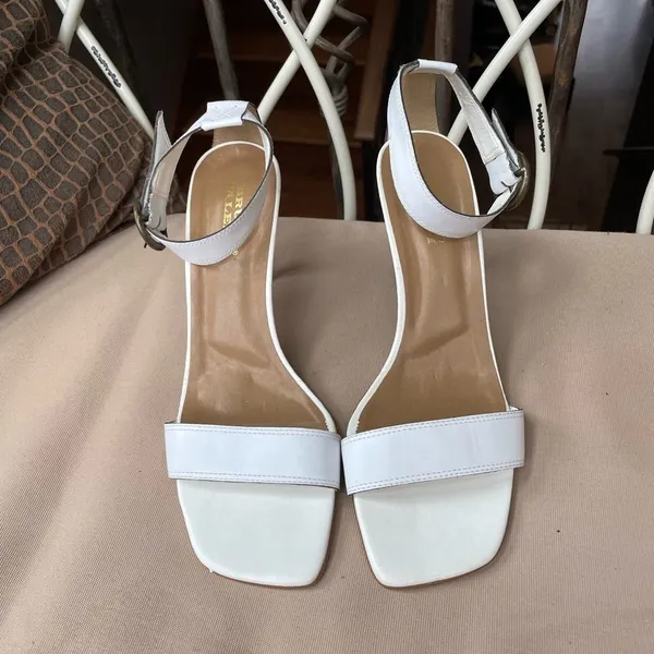Bruno Valenti Leather Square‎ Toe Stiletto Sandal in White Size 10 - Image 5