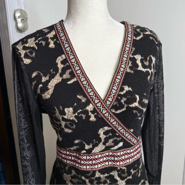 Vasna Desire Midi Length Dress Woman’s Size Large Mixed Prints Red Ruffle Boho - Image 3