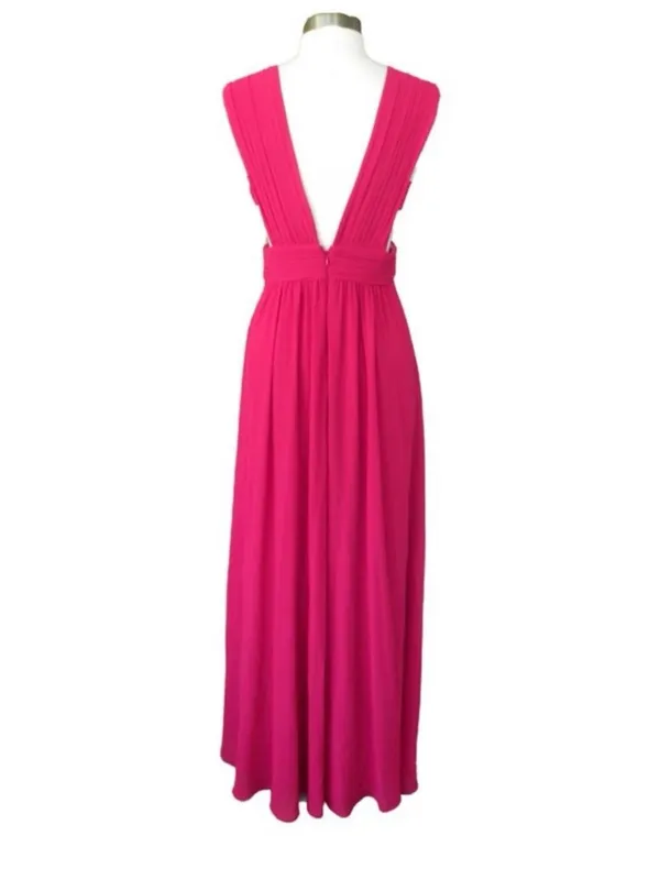 Belle Badges Mischka Bright Pink Formal Dress Plunge V-neck & Back Cut Out Sz10 - Image 2