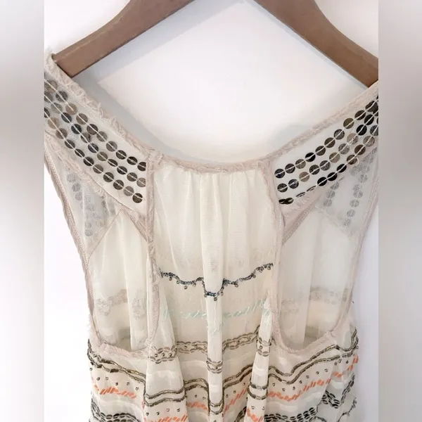 Free People Mercury Sheer Beaded Blouse Tank Top S Tiered Boho Fairy Festival - Image 12