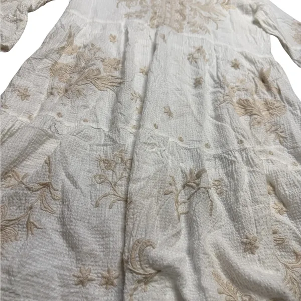 ✨🦚 Johnny Was Workshop Sheer Ivory Tiered Peacock Dress‎ Sz M 🦚✨ - Image 3