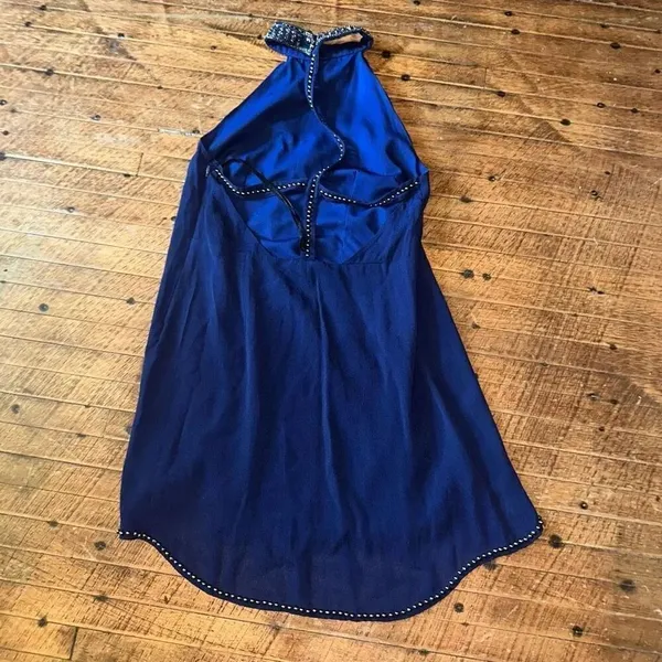 NBD navy Lourdes beaded open back halter mini dress - Image 6