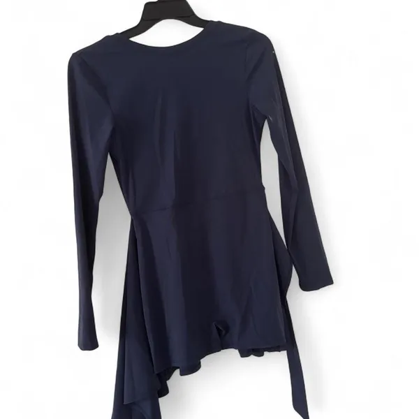 Navy Blue Long Sleeve Tie Front Romper Dress Skort - Image 5