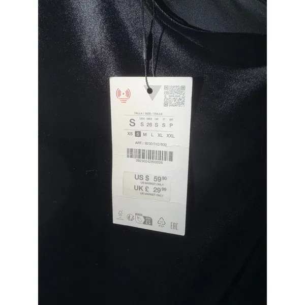 Zara Black One Shoulder Ruched Satin Mini Dress with Tie Detail NWT Size‎ S - Image 2