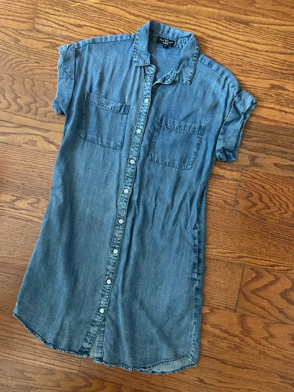 Velvet Heart Chambray Denim Shirt Dress,Size XS Button Down Cap Sleeves Pockets - Image 3