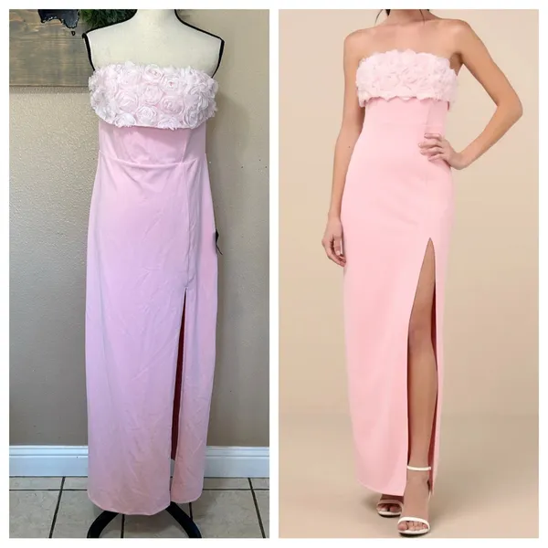 Lulus Fiore Light Pink 3D Rosette Strapless Maxi Dress - Image 2