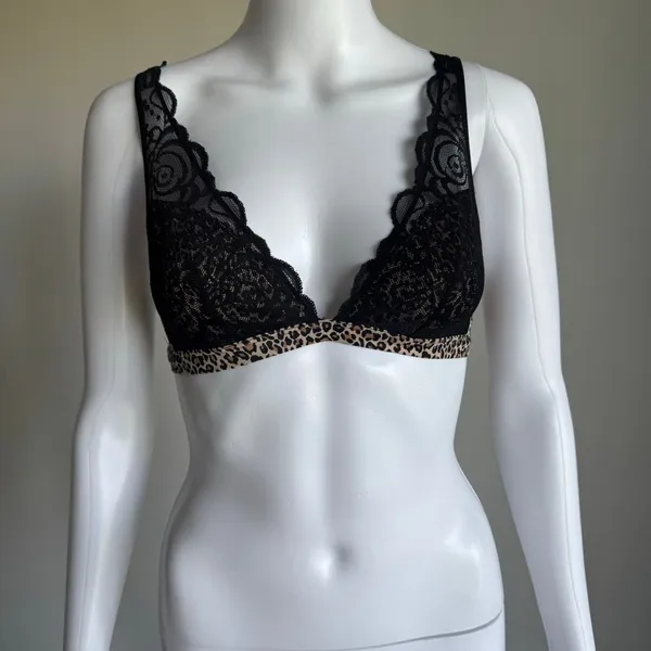 Victoria’s Secret PINK Black Lace Leopard Print Bralette Size S - Image 2