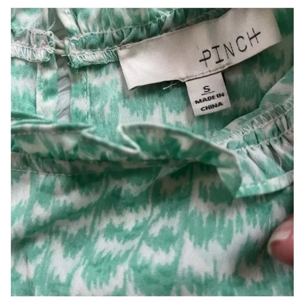 PINCH Womens Green White Printed Tiered Mini Dress Size S Smocked Ruffled Lined - Image 4