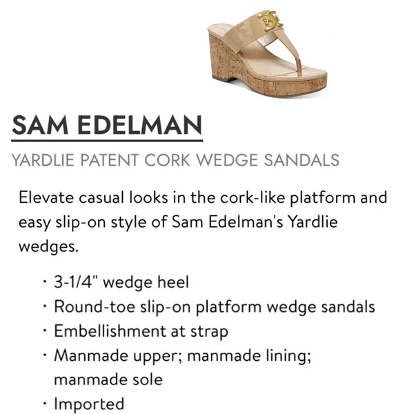 SAM EDELMAN Yardlie Almond Tan Patent Cork Wedge Platform Sandals Size 6 - Image 12