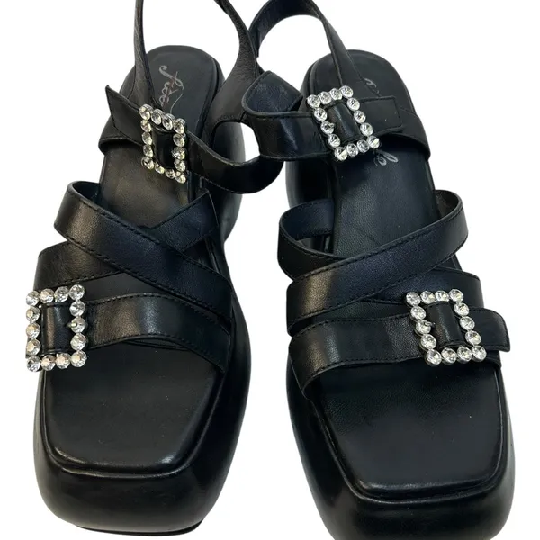 New Free People Brooklyn Ankle Strap Platform Sandal Black Leather Size 7.5 - Image 8