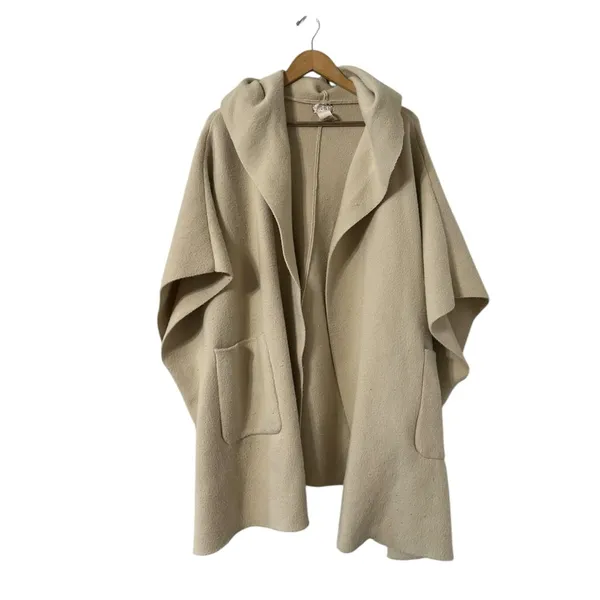 FREE PEOPLE All I Need Cozy Duster Beige Cape Kimono Hood Sweater Cardigan - Image 5