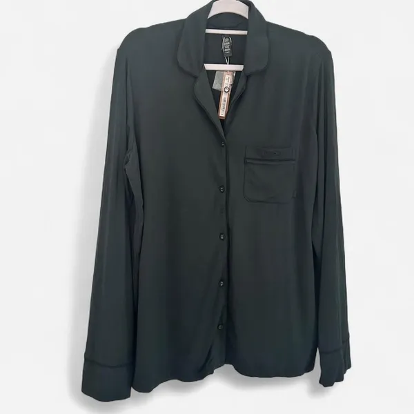 Skims Sleep Long Pajama Button Down Top – Spruce Green (Size L) NEW 🌿✨ - Image 3