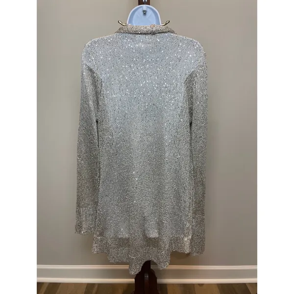 Boston Proper Open‑Knit Sequin Wrap Size M Beige Champagne Lightweight Layer - Image 2