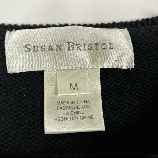 Susan Bristol Black Snowman Embroidered Sequin 3/4 Sleeve Sweater Womens Medium - Image 4