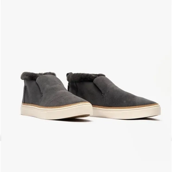 Toms Sz 7 Paxton Dark Gray Suede Faux Fur Lined Mid Top Slip On Sneaker Boots - Image 2