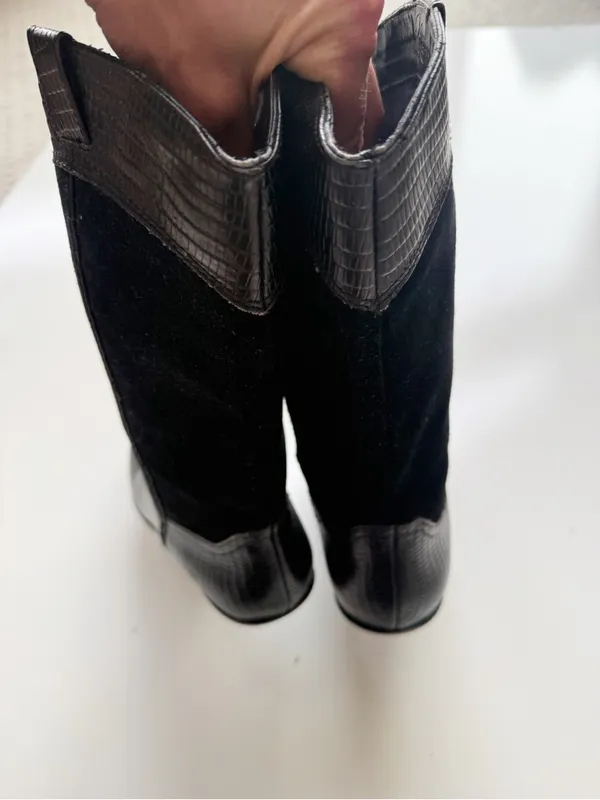 Reba Rodeo Leather Cowgirl Boots Black Size 8 - Image 4