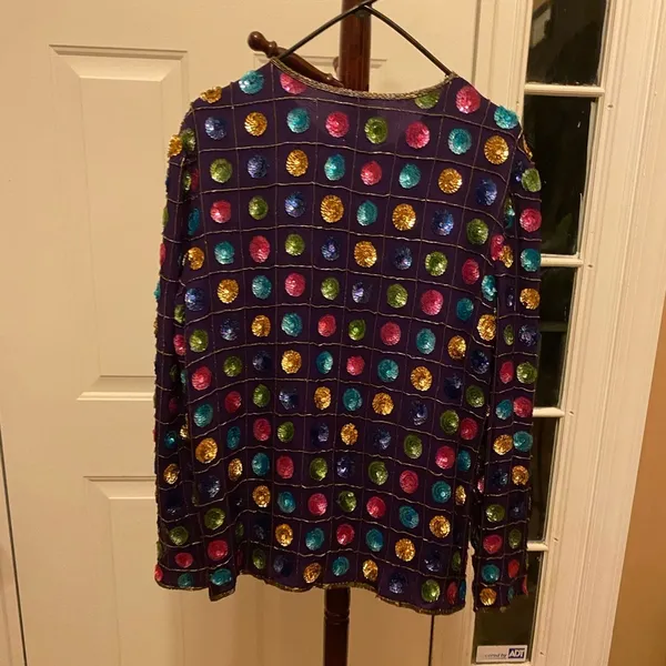 Vintage LESLIE FAY SEQUIN AND BEADED EVENING JACKET SIZE XL - Image 5