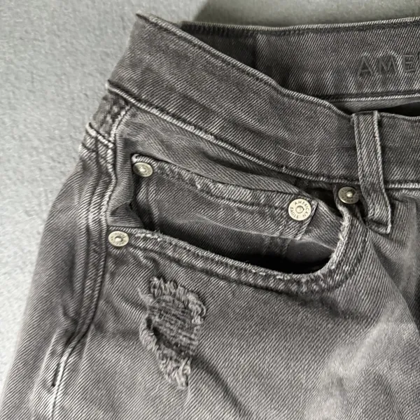American Eagle 90s Boyfriend Jeans Womens 8 Faded Black High Rise Distressed - Image 4