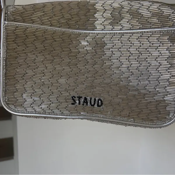 Staud Tommy Shoulder Beaded Bag in Silver - Image 11