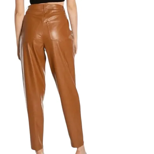 JUICY COUTURE Rodeo Barrel Fit High Waist Faux Leather Pants, Camel Size 27 NWOT - Image 2