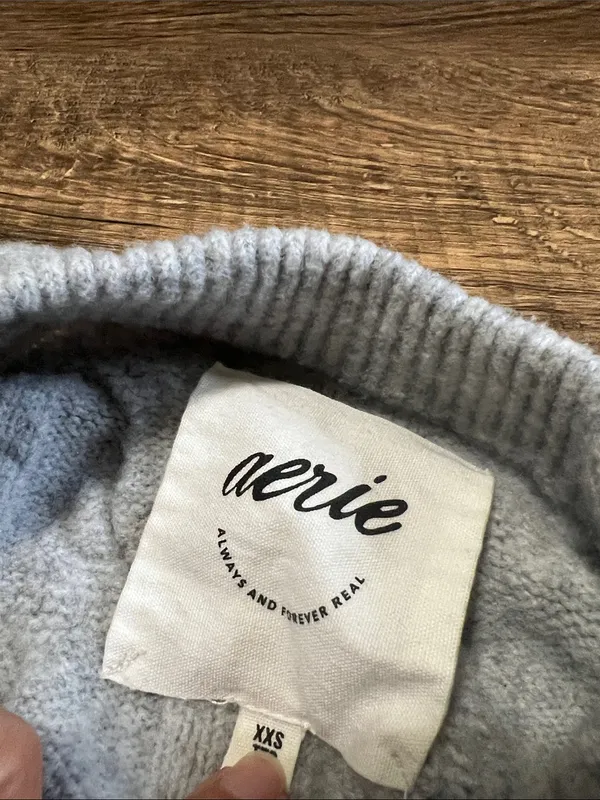 Aerie Soft Cable Knit Oversized Sweater Gray XXS - Image 3