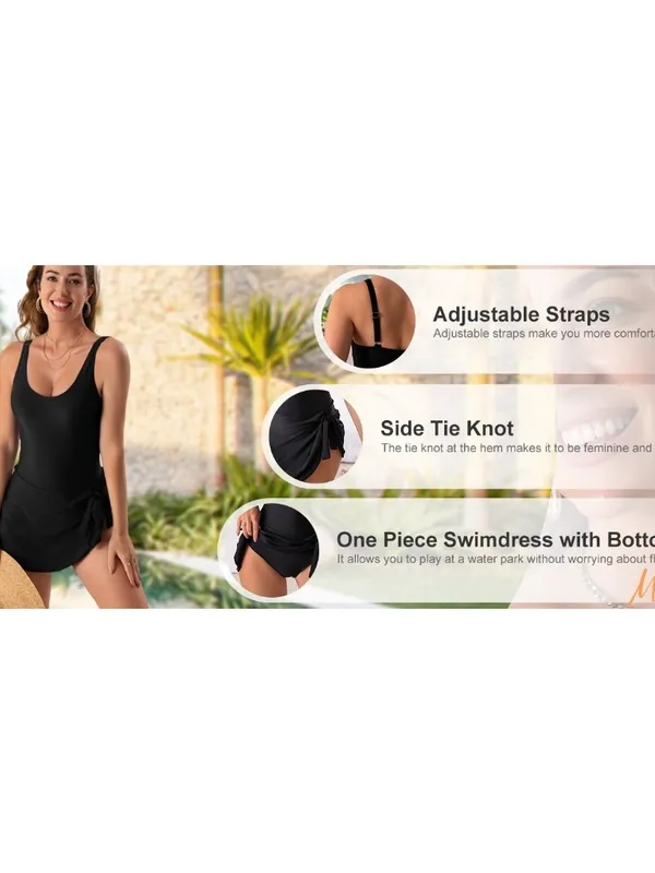 Eomenie One Piece Swimdress Floral Swimsuit Tummy Control Swim Tie Knot Dress XL - Image 5