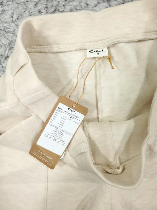 OGL FuzzLuxe High Waisted Warm Straight Leg Pull On Pants Beige Size Medium - Image 3