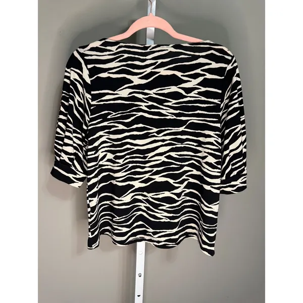 H&M Zebra Print Blouse Black White Animal Print M Mob Wife Y2K‎ Office Core - Image 5