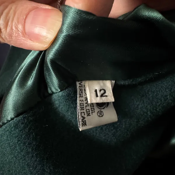 VTG Leslie Fay Wool Blend Coat Faux Fur Collar Cuffs Lined 12 Women's Dark Green - Image 9