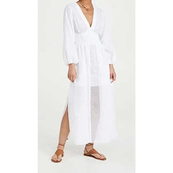 Rebecca Taylor Long Smock Waist Linen &‎ Crochet Dress Size Large - Image 6