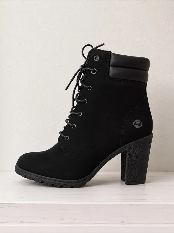 Timberland Tillston 6 Inch Double Collar Black Nubuck Chunky Heel Lace Up Boot - Image 2